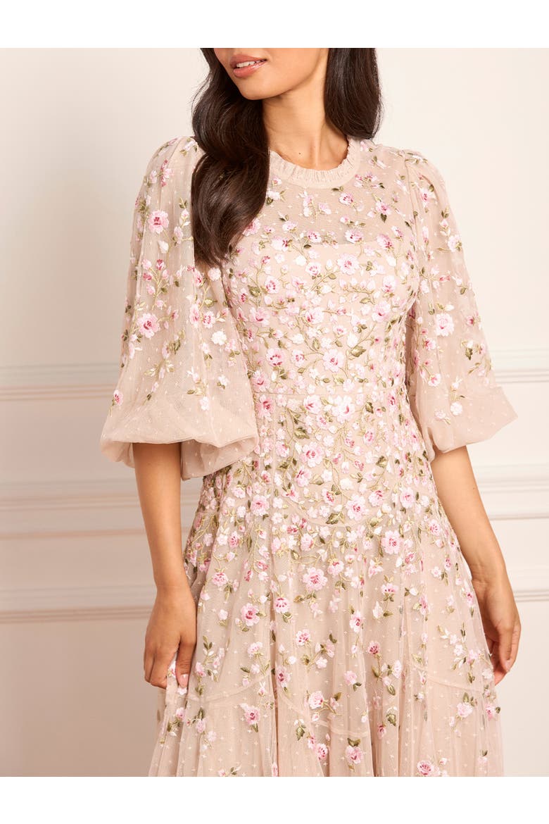 Sylvia Round Neck Ankle Gown, Alternate, color, Oyster/Multi