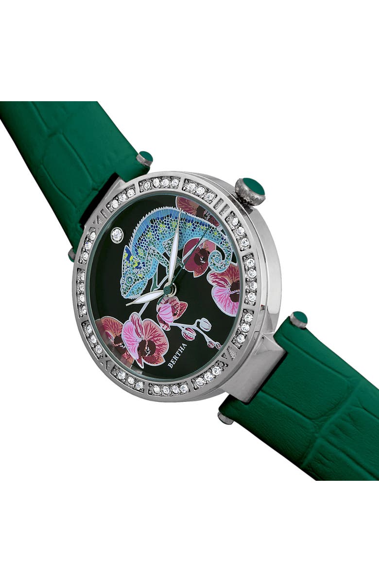 BERTHA Camilla Mother-Of-Pearl Leather-Band Watch, Alternate, color, Teal
