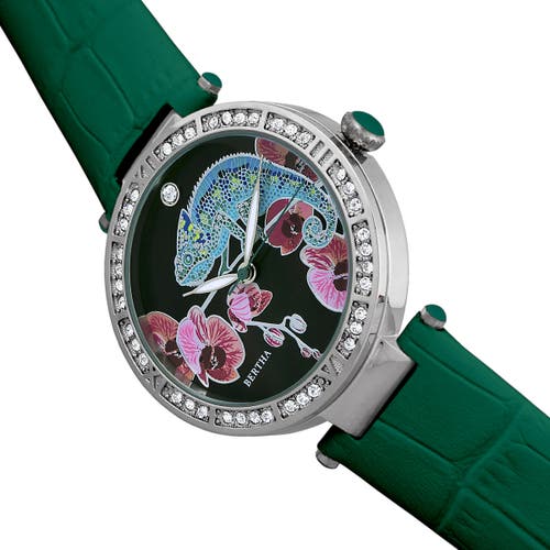 Bertha Camilla Mother-of-pearl Leather-band Watch In Teal