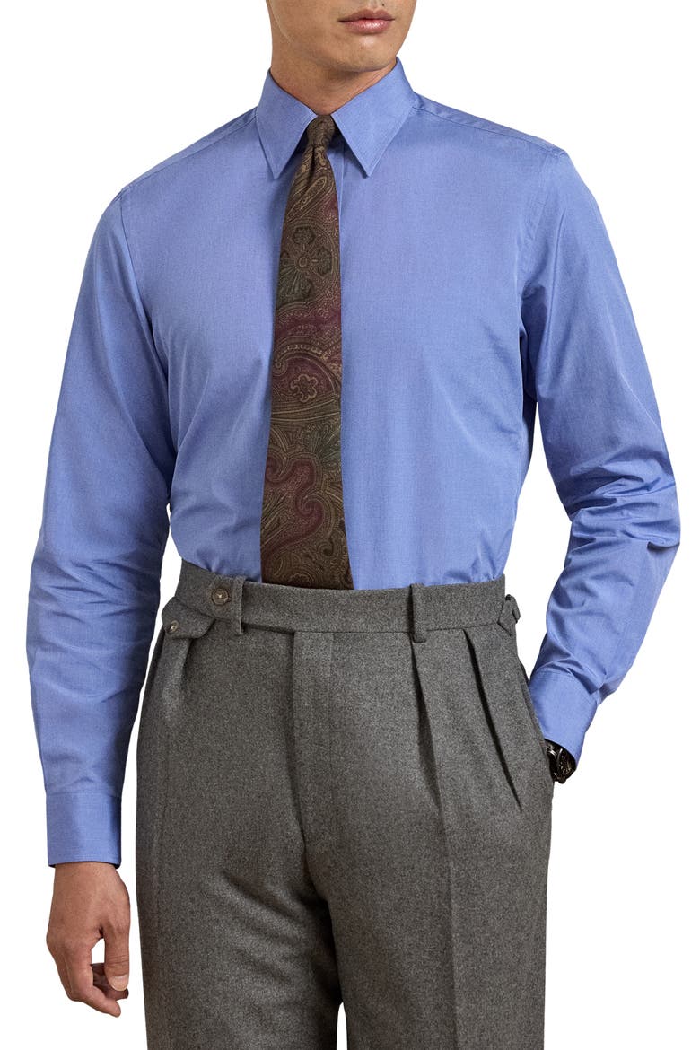 End on End Cotton Button-Up Shirt, Main, color, MED BLUE