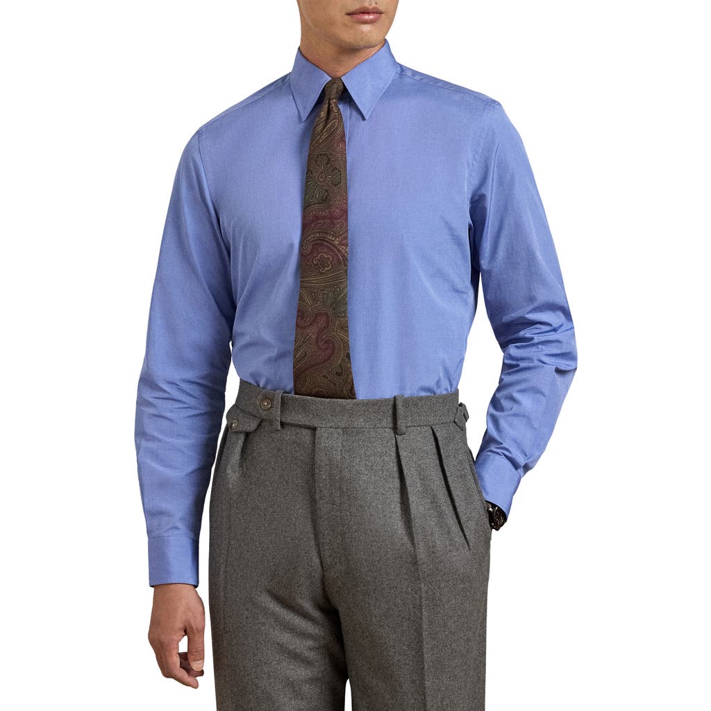 Ralph Lauren Purple Label End On End Cotton Button-up Shirt In Blue