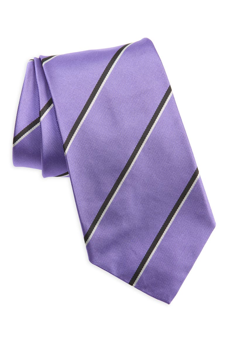 Super Repp Stripe Silk Tie, Main, color, LAVENDER/ BLACK