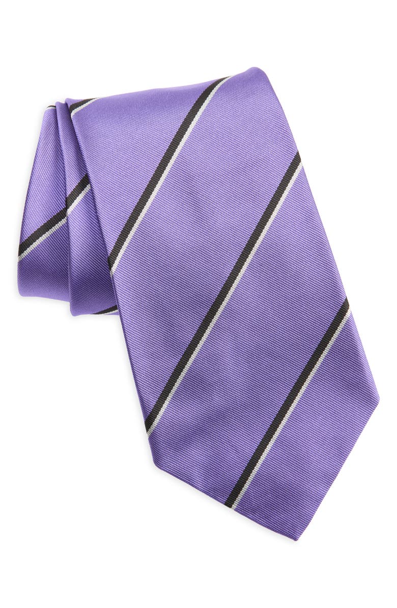 Ralph Lauren Purple Label Super Repp Stripe Silk Tie, Main, color, Lavender/ Black