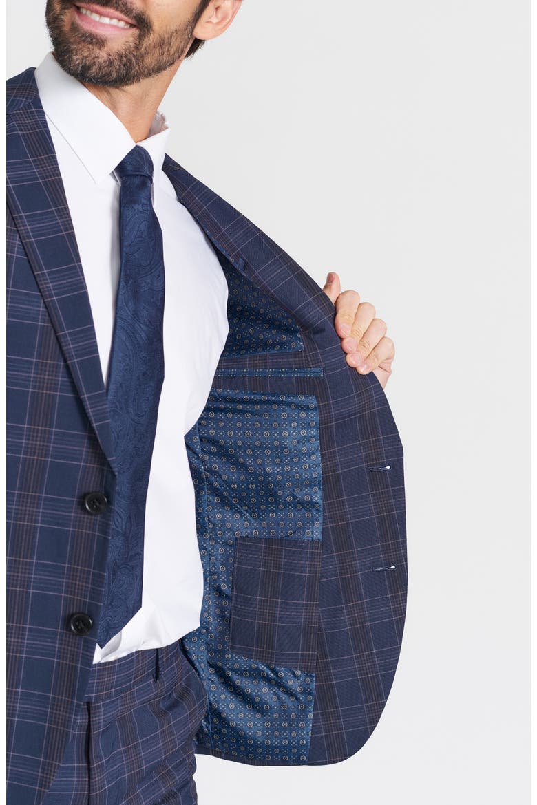 Navy Multi Plaid Peak Lapel Suit, Alternate, color, NAVY