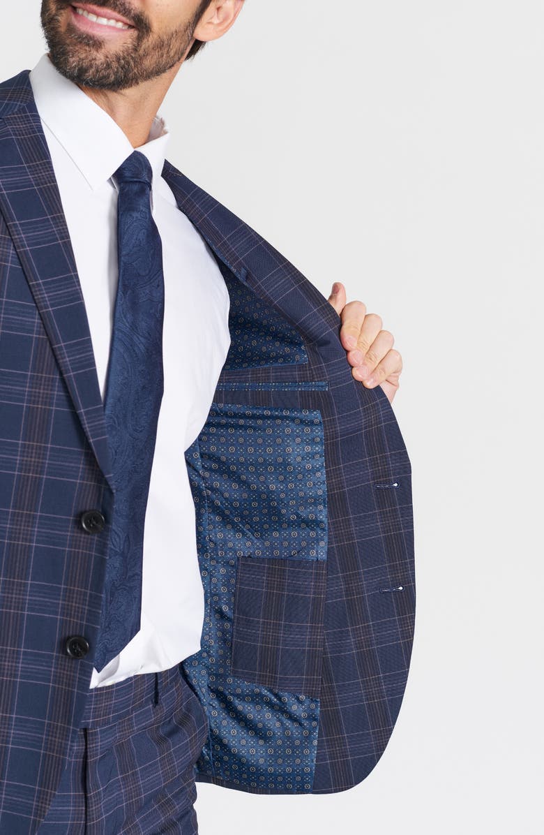 SAVILE ROW CO Navy Multi Plaid Peak Lapel Suit, Alternate, color, Navy