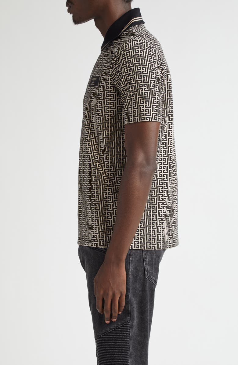 Balmain Monogram Jacquard Zip Polo, Alternate, color, 