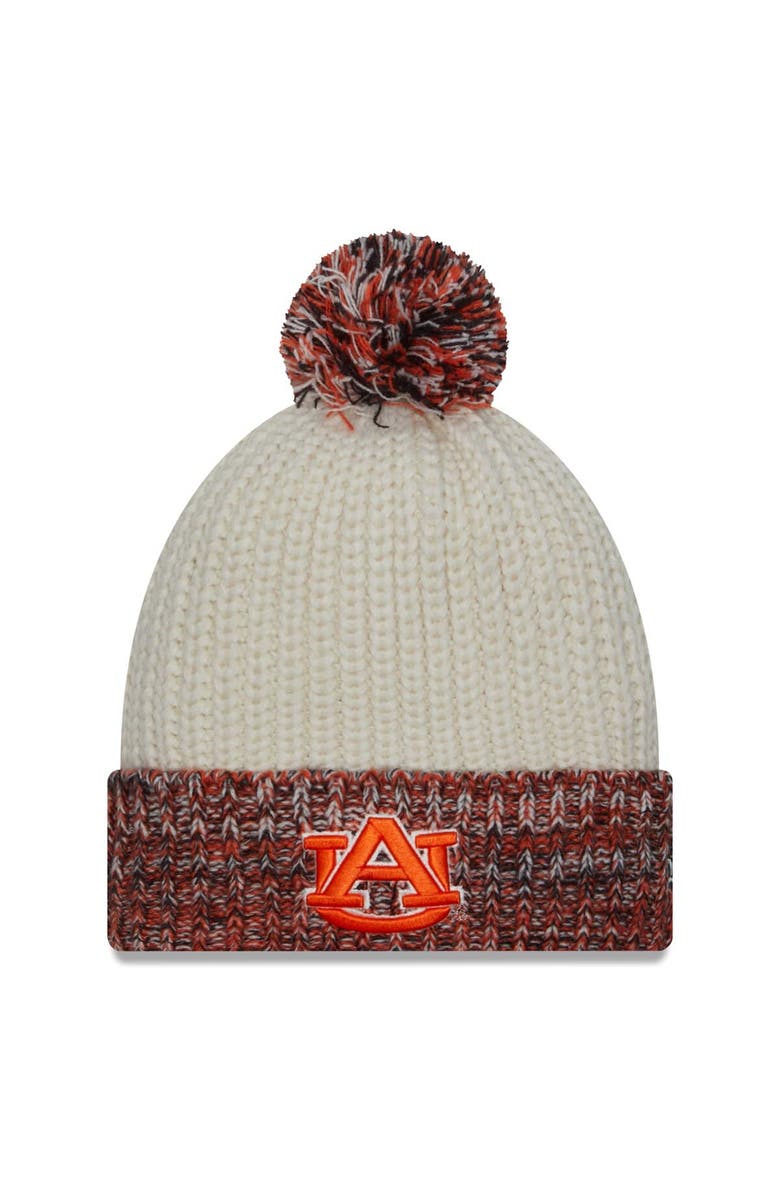 New Era Women's New Era Cream Auburn Tigers Fresh Cuffed Knit Hat with Pom, Main, color,