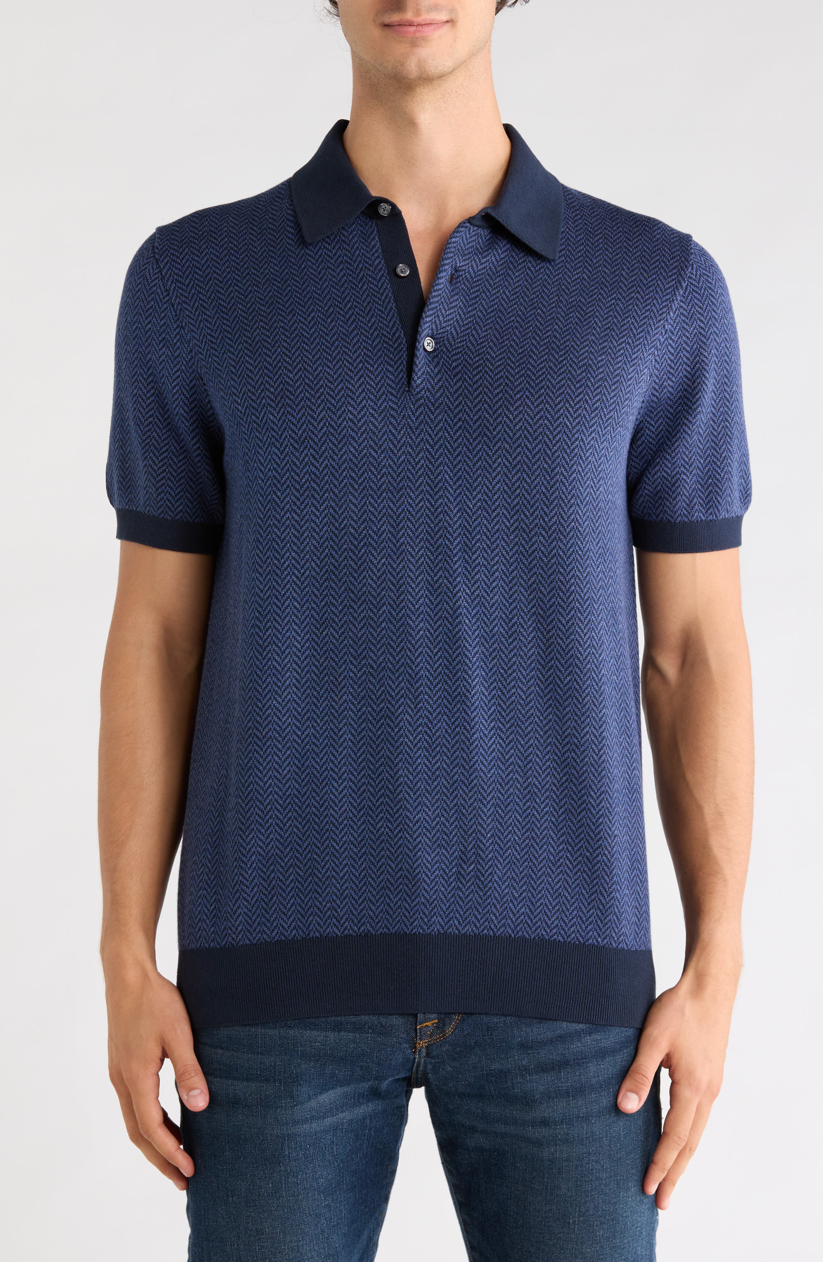 Herringbone Short Sleeve Knit Polo