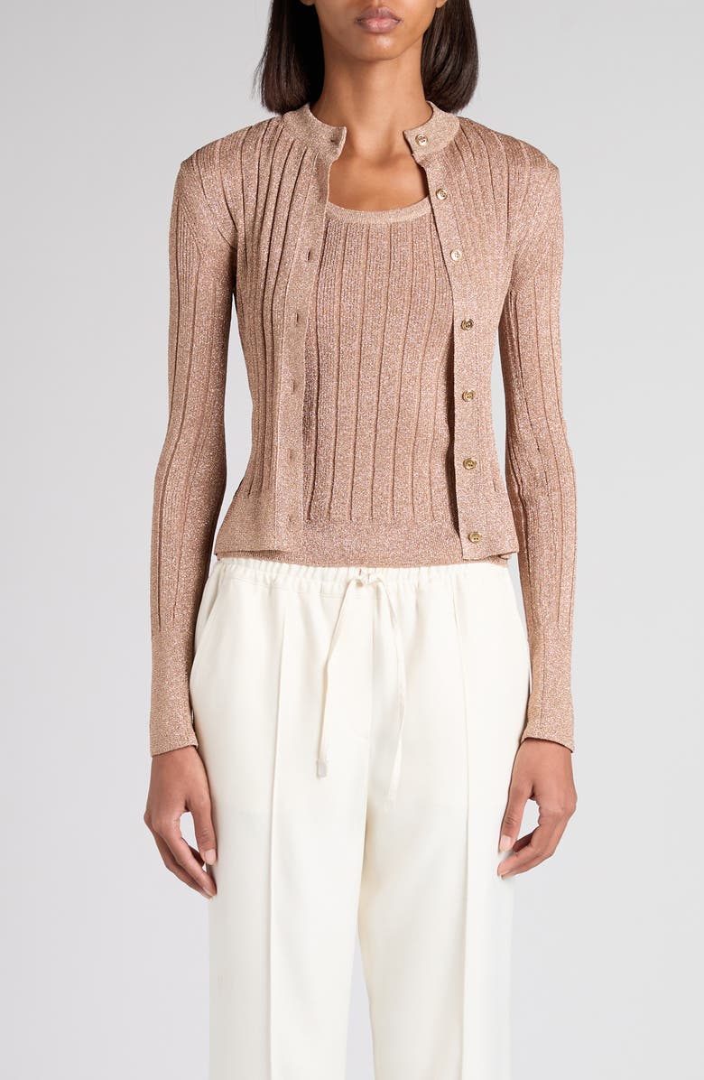 TOM FORD Metallic Rib Cardigan, Main, color, Jb212 Beige Pink