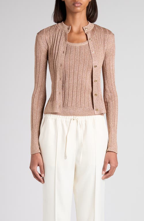 Tom Ford Metallic Rib Cardigan In Pink