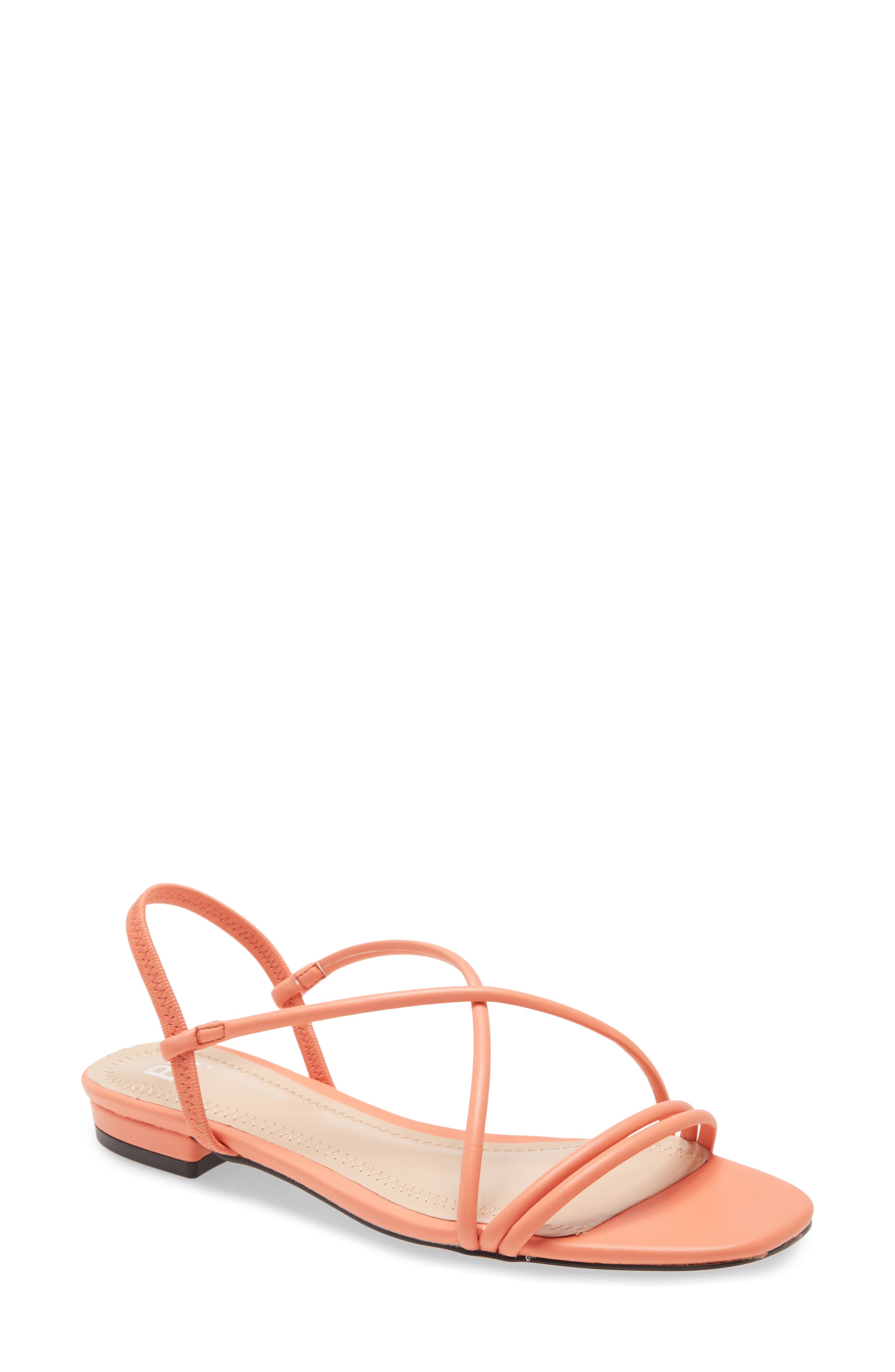 Fiona Strappy Flat Sandal, Main, color, CORAL FAUX LEATHER
