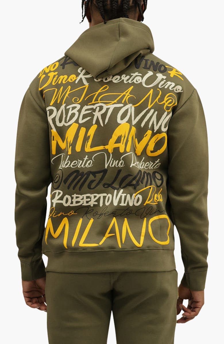 Roberto Vino Big Writing Premium Blend Hoodie, Alternate, color, Olive Green