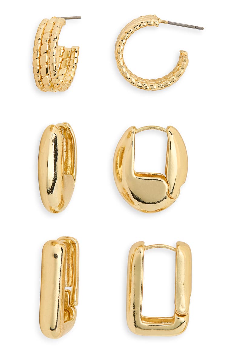 3-Piece Mini Hoop Earrings Set, Main, color, GOLD