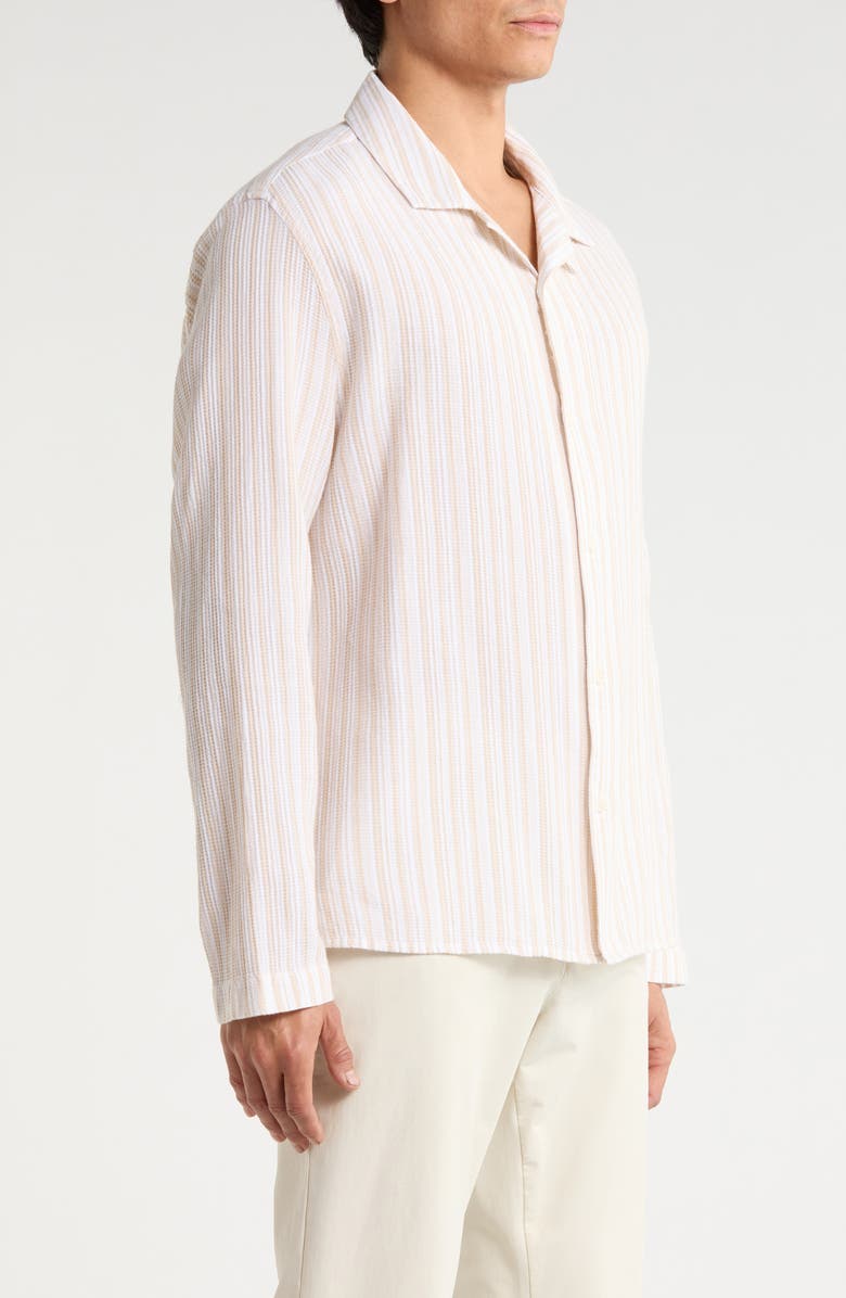 Wax London Corey Twisted Stripe Long Sleeve Cotton Camp Shirt, Alternate, color, Natural