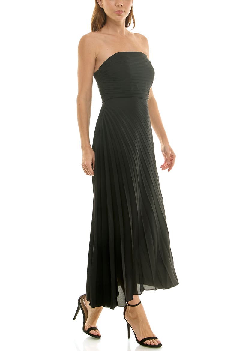Strapless Pleated Chiffon Maxi Dress, Alternate, color, VERY BLACK