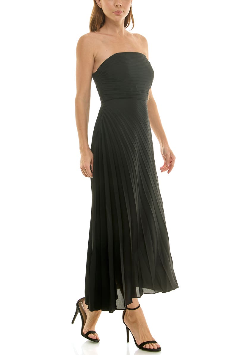 Nicole Miller Strapless Pleated Chiffon Maxi Dress, Alternate, color, Very Black