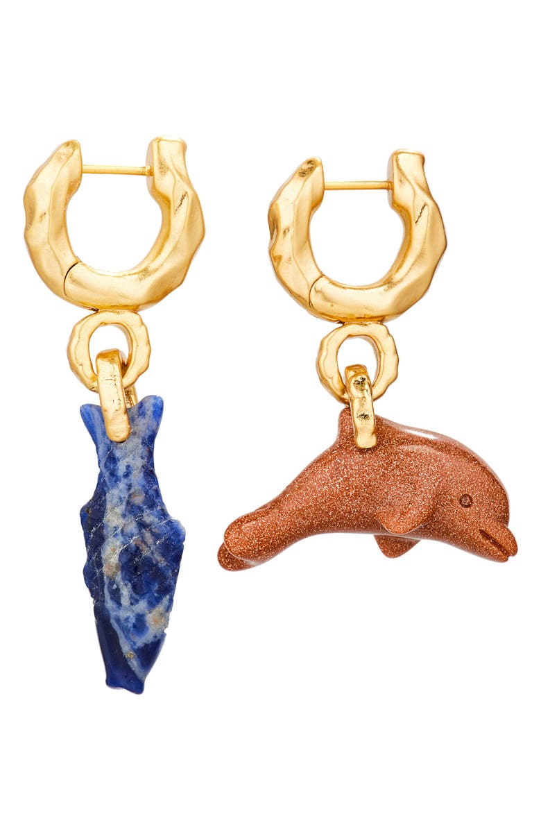 Zimmermann Solara Mismatched Drop Huggie Hoop Earrings, Alternate, color, Antique Gold/ Multi Angm