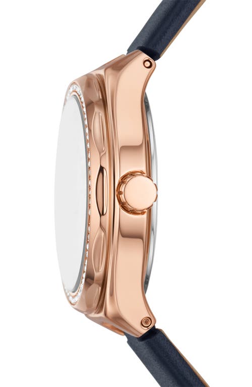 Fossil Eevie Crystal Three-hand Leather Strap Watch, 30mm In Rose Gold