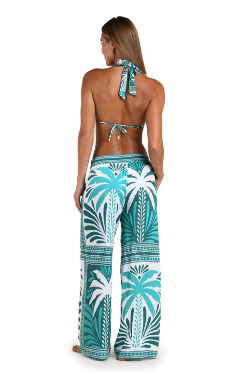 Sunshine 79 Patchwork Palms Cover-up Wide Leg Pants In Blue