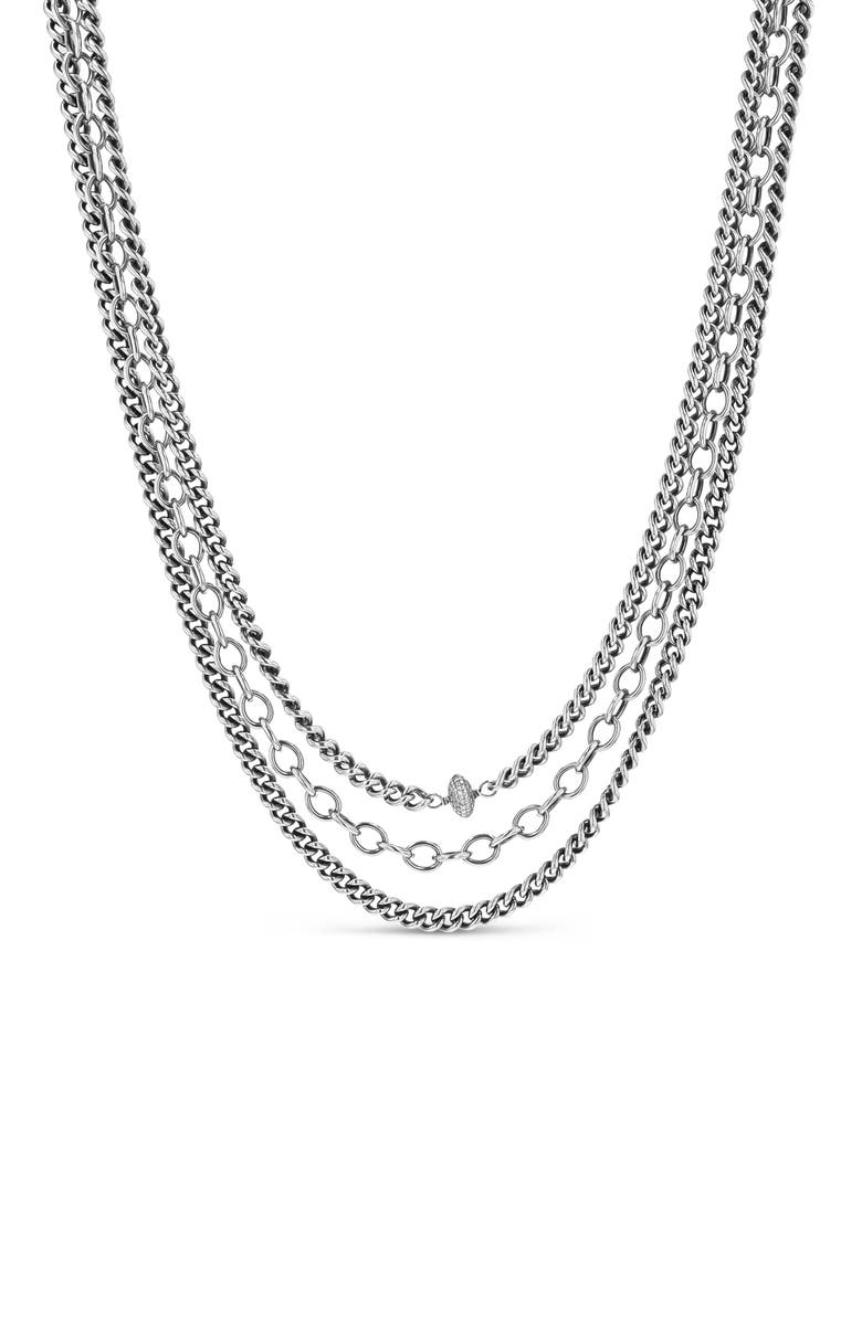 Sheryl Lowe Triple Chain Necklace With Diamond Donut, Main, color, Sterling Silver