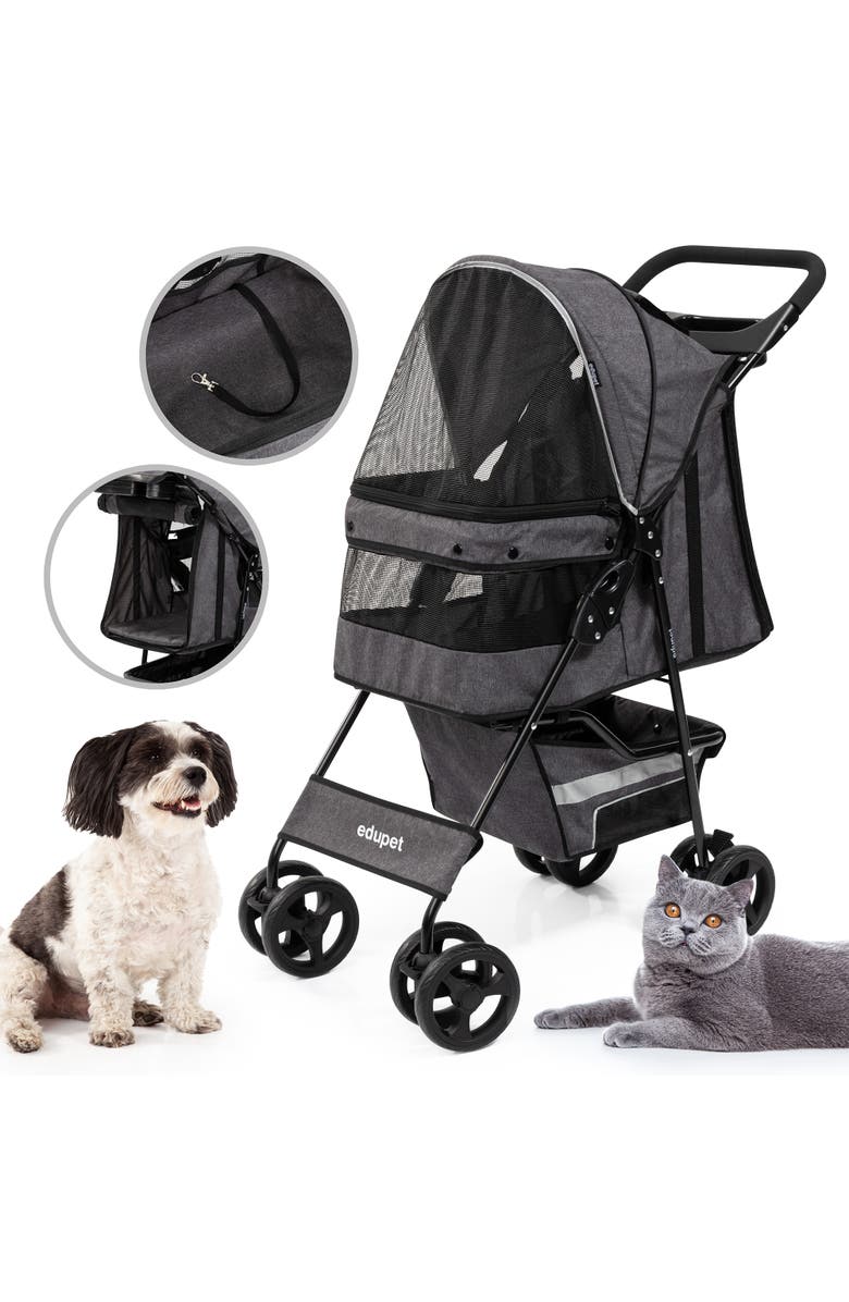 Edupet Pet Stroller Grey & Black 33 Lb Capacity Includes Storage Basket, Alternate, color, Black