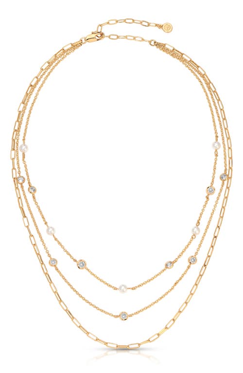 Ettika Faux Pearl & Crystal Layered Station Necklace In Gold