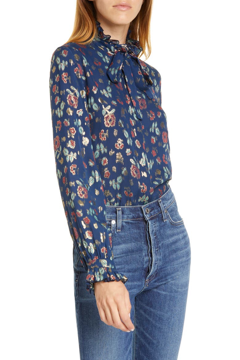 Emile Polka Dot Fil Coupé Top, Main, color, SHIMMER NAVY