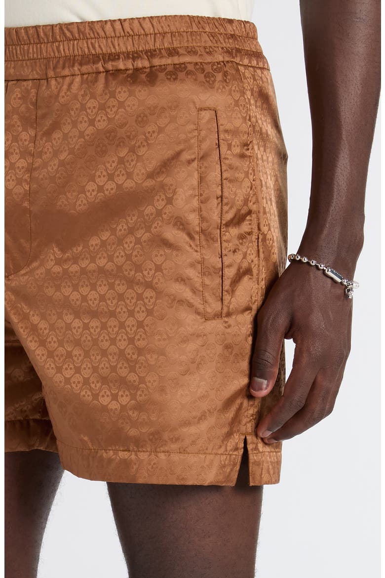 Skull Jacquard Satin Shorts, Alternate, color, CAMEL