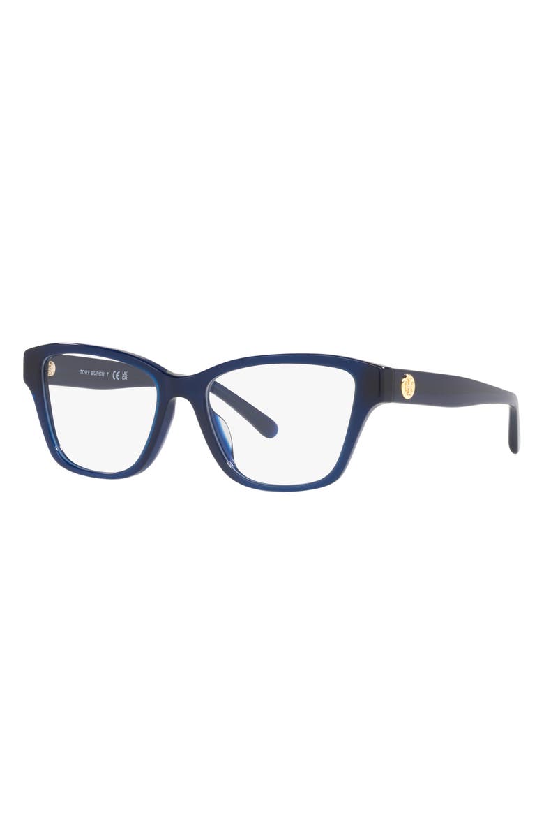 Tory Burch 53mm Rectangular Optical Glasses, Alternate, color, Navy