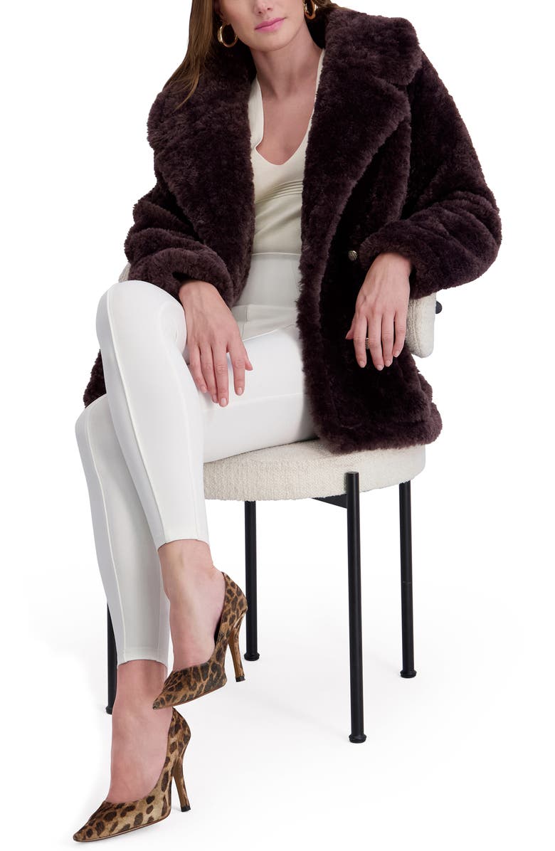 Kensie Faux Shearling Coat, Alternate, color, Chocolate