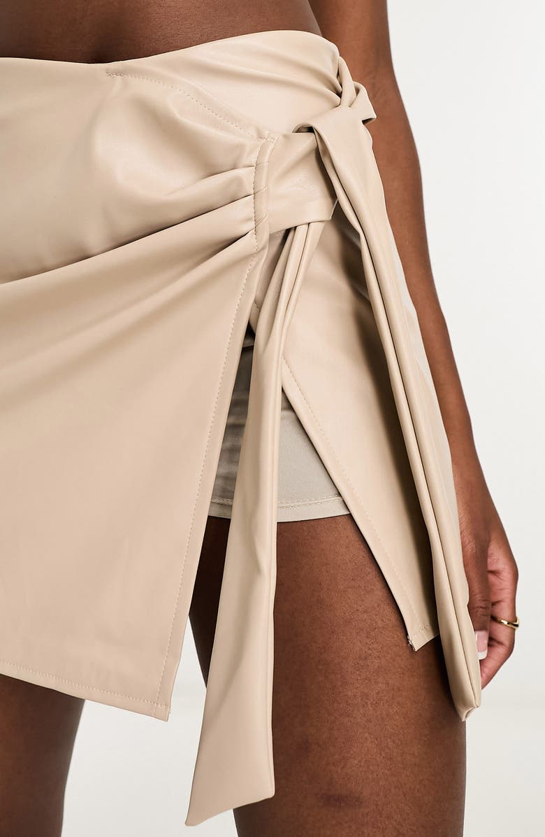 ASOS DESIGN Faux Leather Wrap Skort, Alternate, color,