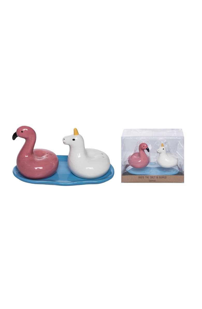 Transpac Dolomite Pool Floatie Salt and Pepper Set of 3 Multicolored for Spring Serving and Entertaining, Main, color, Multicolored