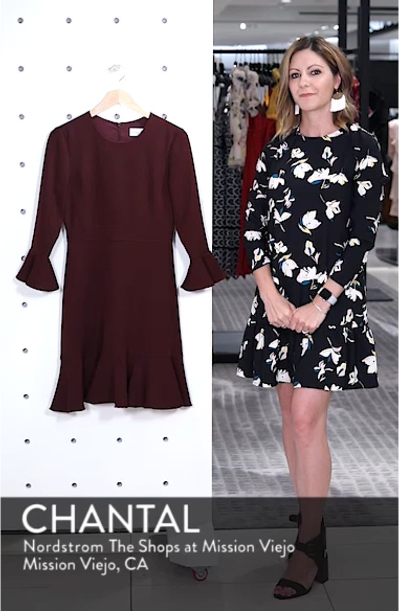slim fit dress slacks Eliza J Jewel Neck Long Sleeve Fit & Flare With Trapunto Belt Navy
