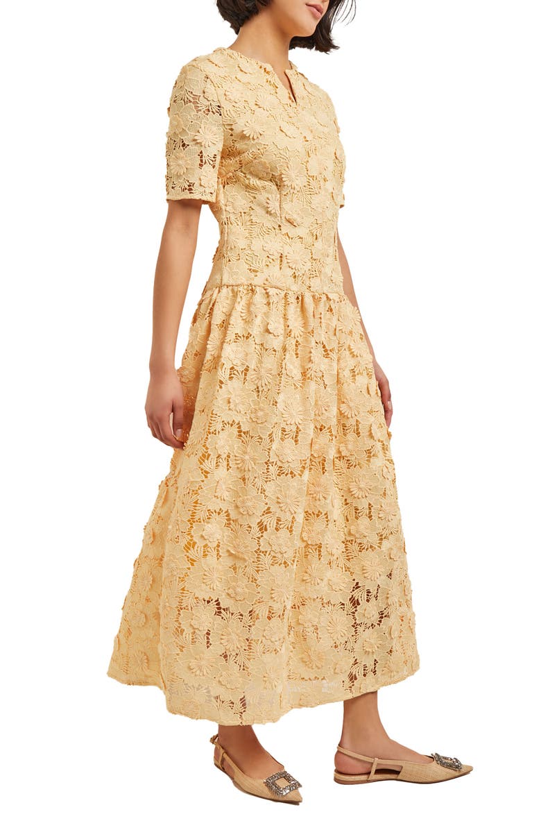 Misook Lace Pleated Drop Waist Maxi Dress, Alternate, color,