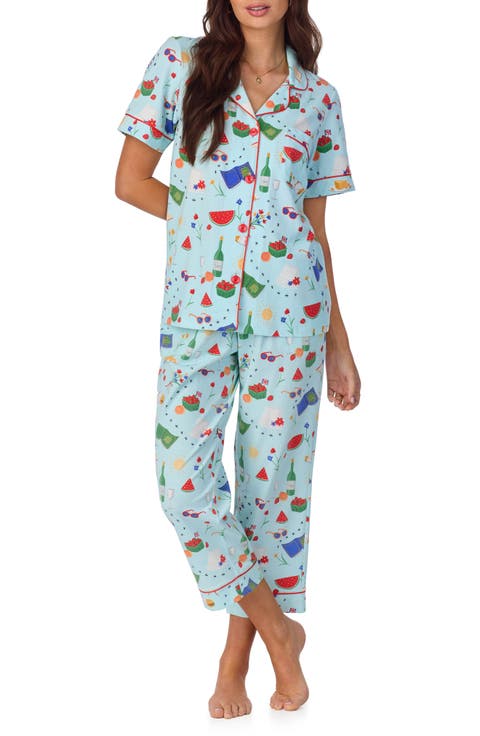 Print Stretch Organic Cotton Jersey Crop Pajamas (Regular & Plus)