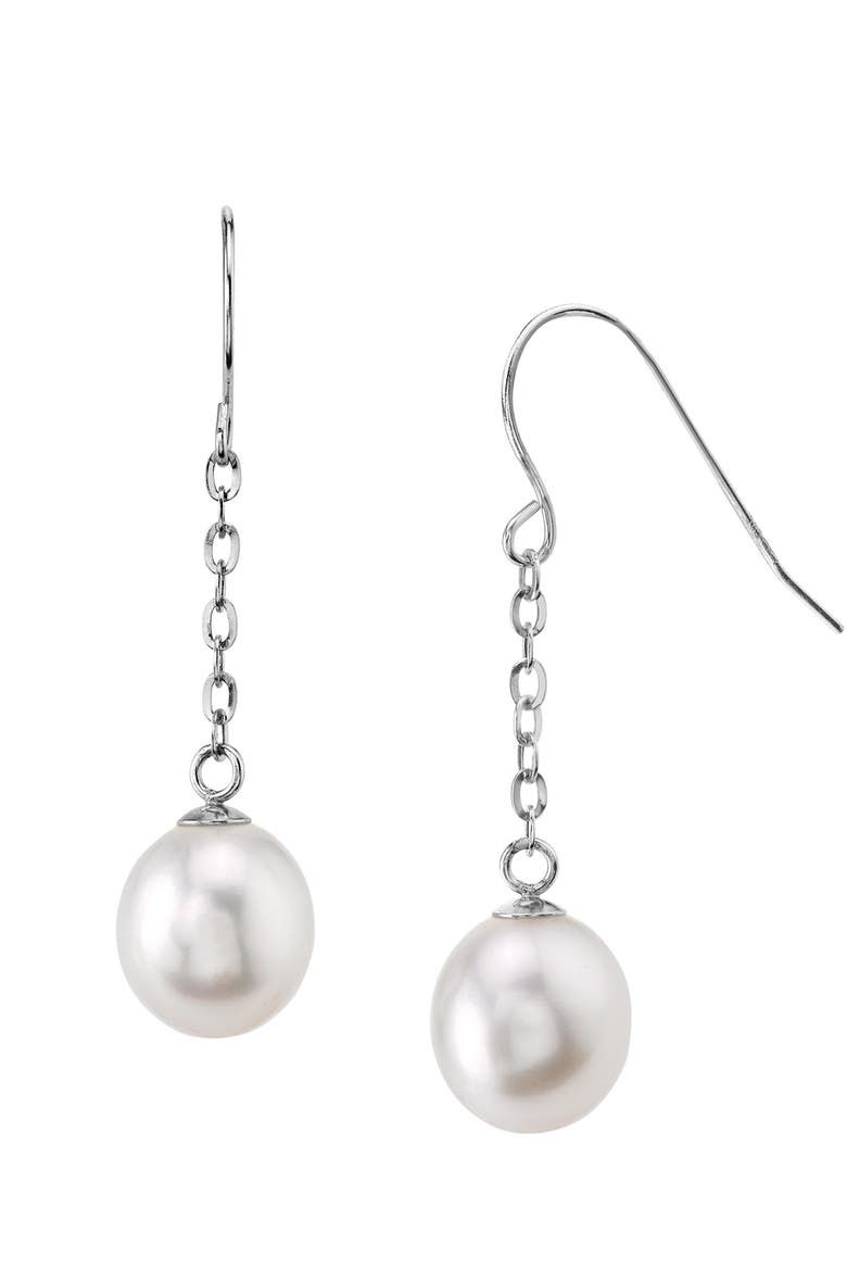 14K Gold Drop-Shape Freshwater Pearl Lila Tincup Earrings, Main, color, White Gold