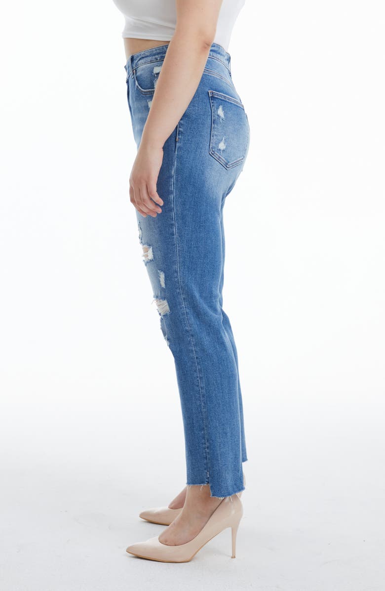 Bayeas Distressed High Waist Slim Straight Jeans, Alternate, color, Medium Blue