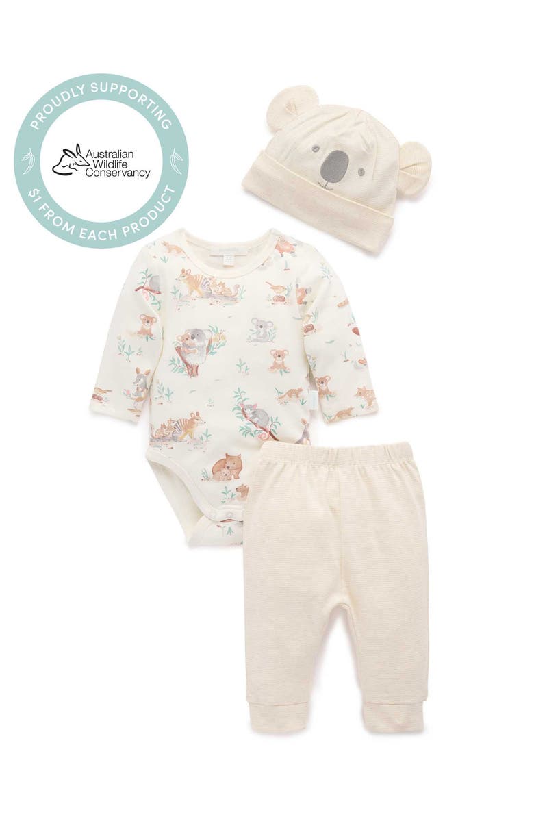 Purebaby 3 Piece Australiana Set with Hat, Main, color, Bush Babies