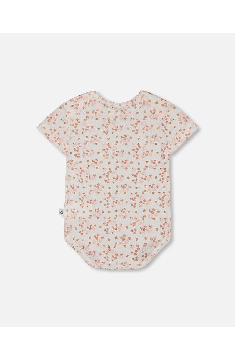 Deux par Deux Baby Girl's Organic Cotton Pointelle Bodysuit Printed White And Pink Flowers, Alternate, color, 