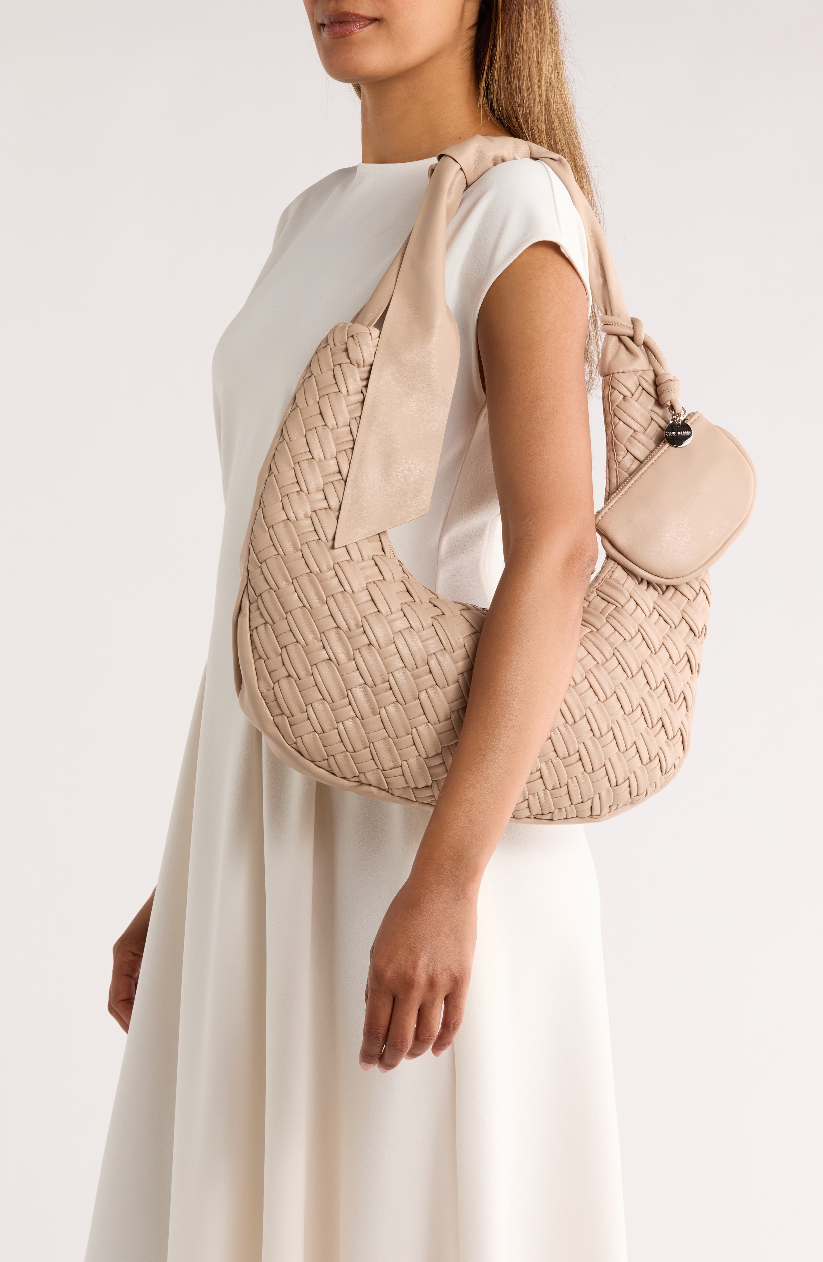 Steve Madden Ginger Woven Shoulder Bag, Alternate, color, Stone