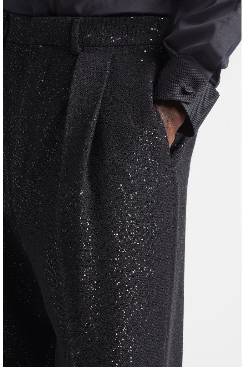 Sequin Wool Blend Crepe Straight Leg Pants, Alternate, color, NAA BLACK