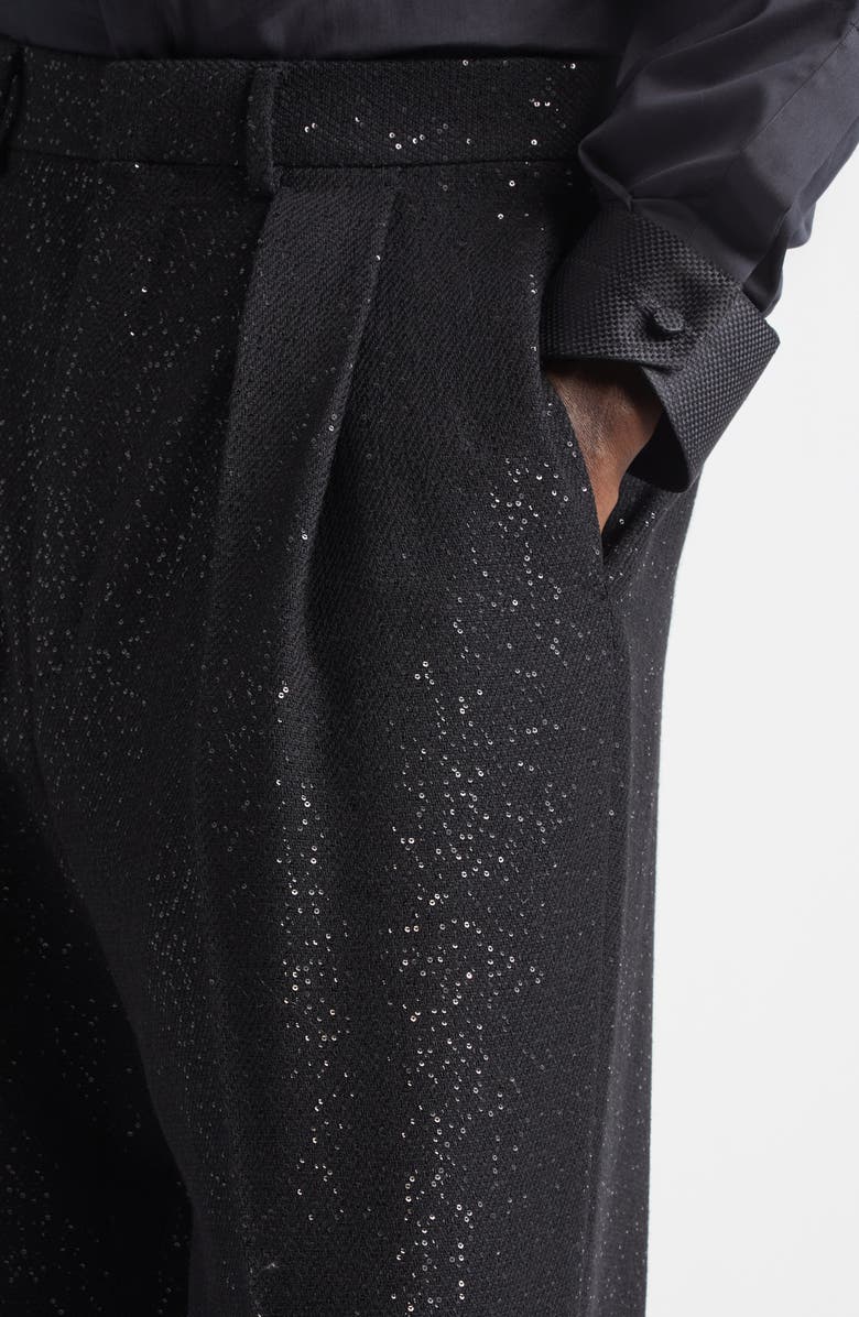 TOM FORD Sequin Wool Blend Crepe Straight Leg Pants, Alternate, color, Naa Black