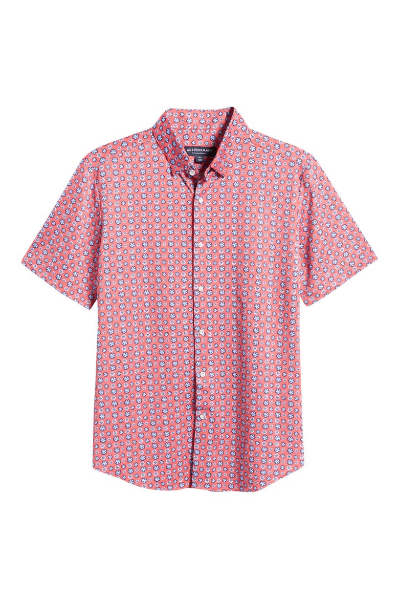 Men's Halyard Floral Short Sleeve Stretch Button-Up Shirt, Alternate, color, RED FLORAL PRINT