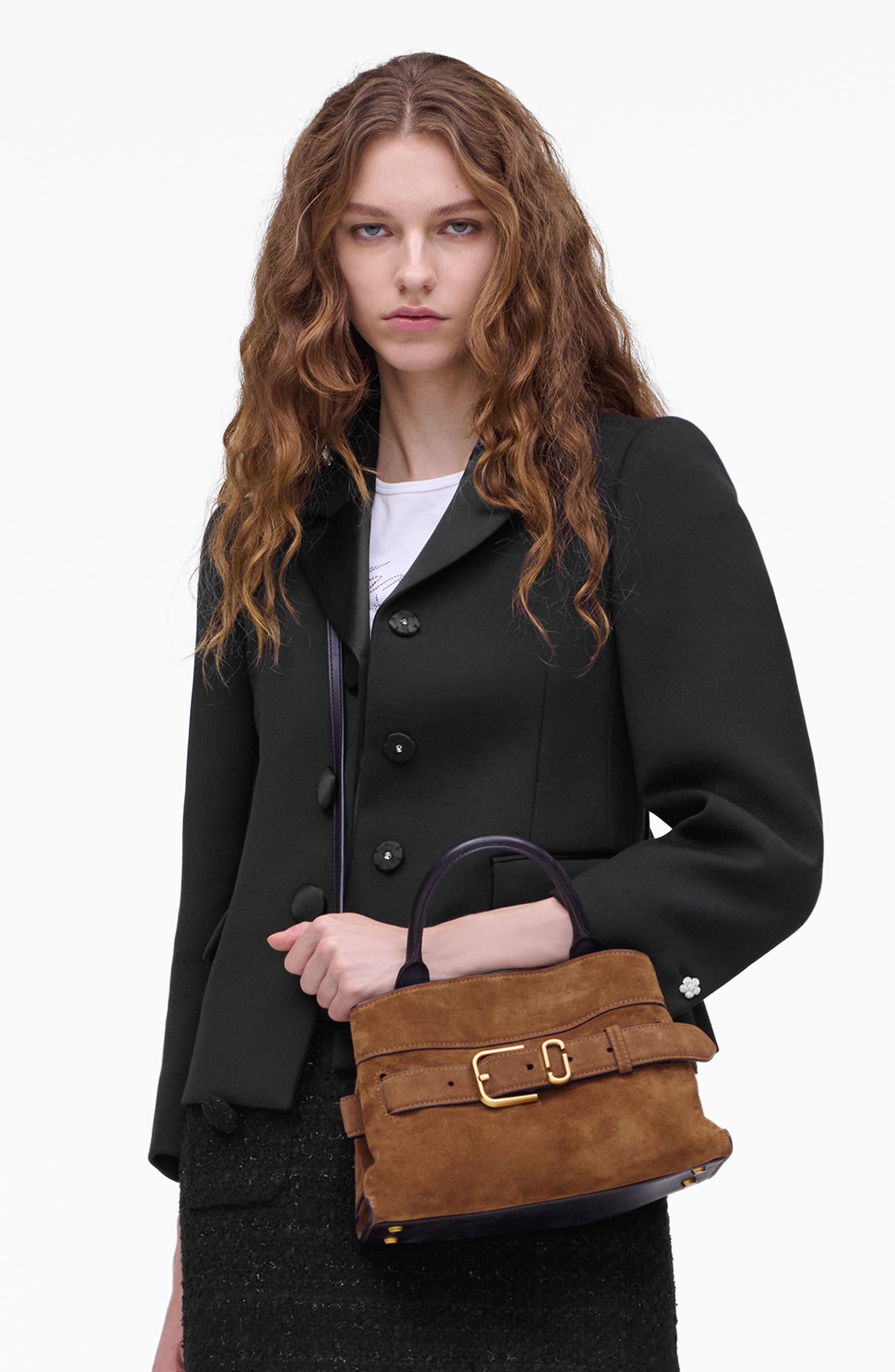 Marc Jacobs The Dakota Small Suede Satchel, Alternate, color, Copper