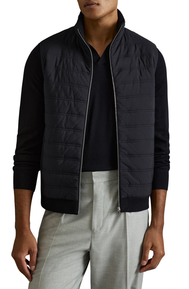 Reiss William Mixed Media Vest, Main, color, Navy