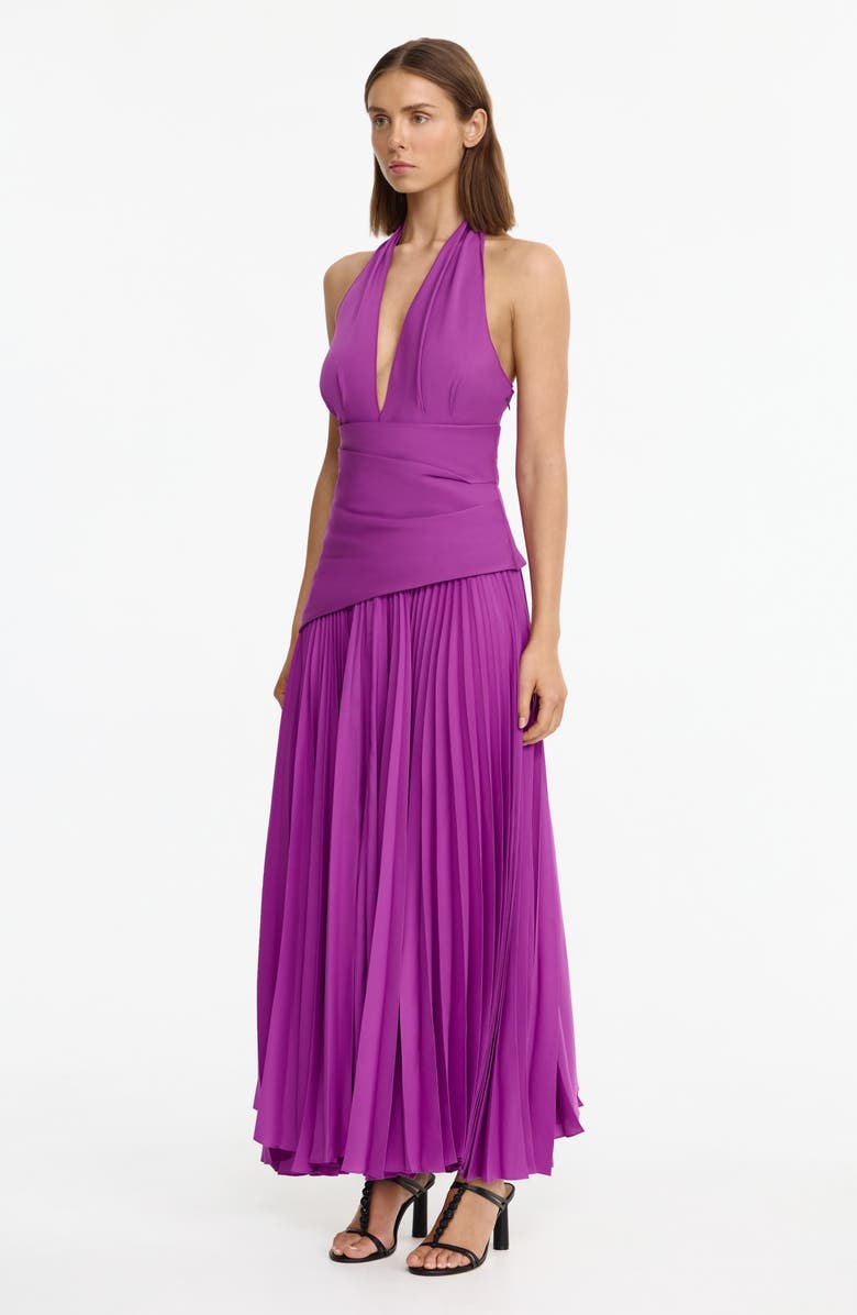 Acler Kerrison Pleat Maxi Halter Gown, Alternate, color, Deep Mulberry