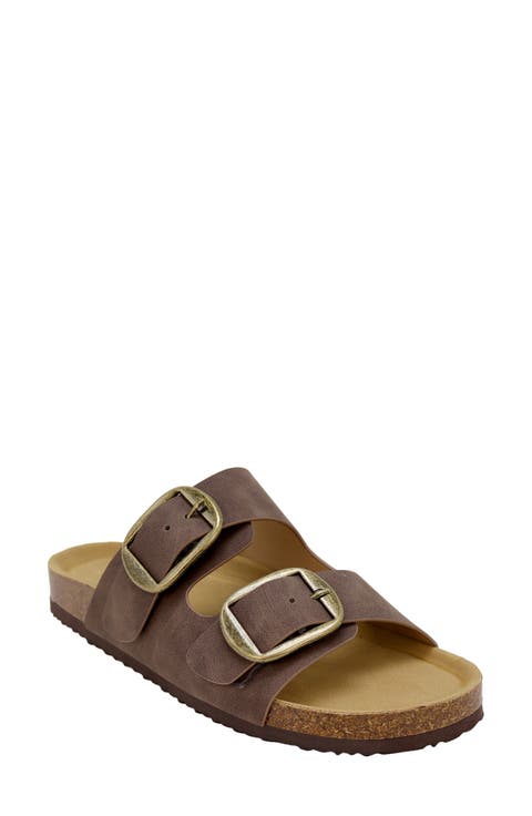 <p>Griffin Faux Leather Double Strap Slide Sandal (Women)</p>