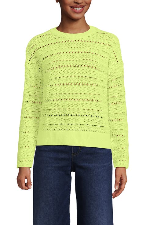 Cotton Blend Pointelle Crew Neck Sweater