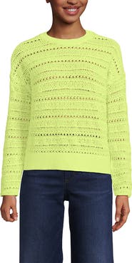 Lands' End Cotton Blend Pointelle Crew Neck Sweater