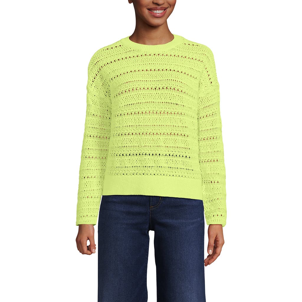 Lands' End Cotton Blend Pointelle Crew Neck Sweater In Green